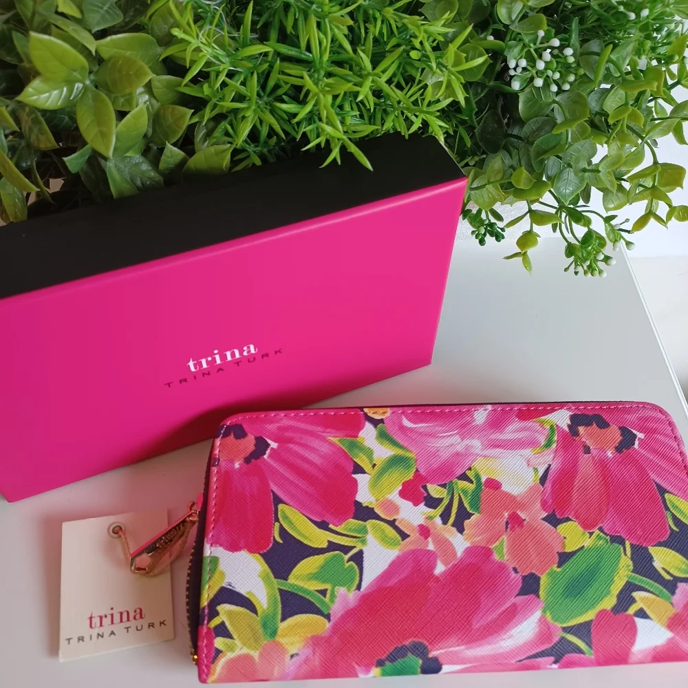 Trina Turk Pink FloraL Multi-Compartment Wallet
